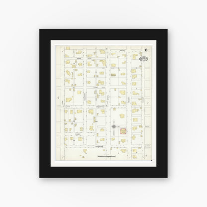 Old map wall art mockup — black gallery frame with white mat — Sanborn Fire Insurance Map from Decatur, Wise County, Texas (1914), Sheet #0006