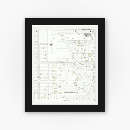 Old map wall art mockup — black gallery frame with white mat — Sanborn Fire Insurance Map from Lankershim, Los Angeles County, California (1927), Sheet #0002