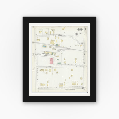 Old map wall art mockup — black gallery frame with white mat — Sanborn Fire Insurance Map from Needham, Norfolk County, Massachusetts (1906), Sheet #0004