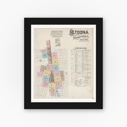 Old map wall art mockup — black gallery frame with white mat — Sanborn Fire Insurance Map from Altoona, Blair County, Pennsylvania (1888) - Complete Map Set