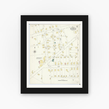 Old map wall art mockup — black gallery frame with white mat — Sanborn Fire Insurance Map from Columbiana, Columbiana County, Ohio (1909), Sheet #0002