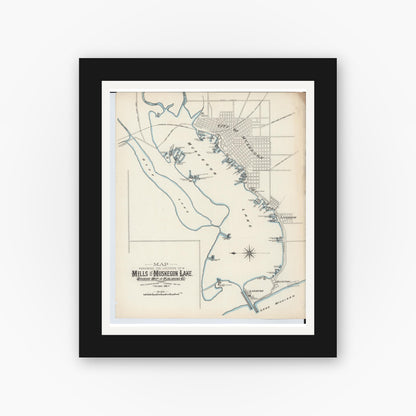 Old map wall art mockup — black gallery frame with white mat — Sanborn Fire Insurance Map from Muskegon, Muskegon County, Michigan (1883), Sheet #0002