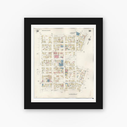 Old map wall art mockup — black gallery frame with white mat — Sanborn Fire Insurance Map from Michigan City, La Porte County, Indiana (1948), Sheet #0010
