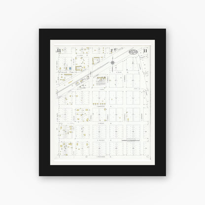 Old map wall art mockup — black gallery frame with white mat — Sanborn Fire Insurance Map from Midland, Midland County, Texas (1929), Sheet #0011