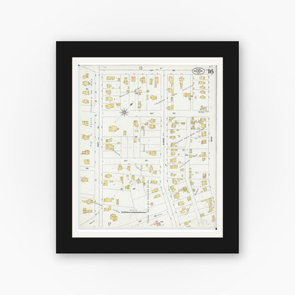 Old map wall art mockup — black gallery frame with white mat — Sanborn Fire Insurance Map from Red Wing, Goodhue County, Minnesota (1902), Sheet #0016