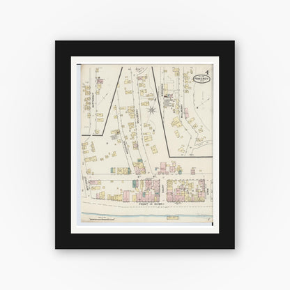 Old map wall art mockup — black gallery frame with white mat — Sanborn Fire Insurance Map from Pomeroy, Meigs County, Ohio (1888), Sheet #0004