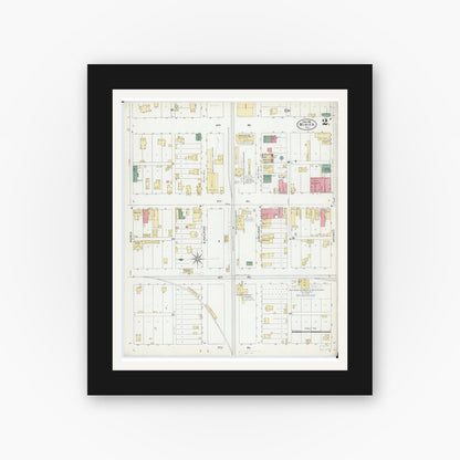 Old map wall art mockup — black gallery frame with white mat — Sanborn Fire Insurance Map from Minier, Tazewell County, Illinois (1906), Sheet #0002