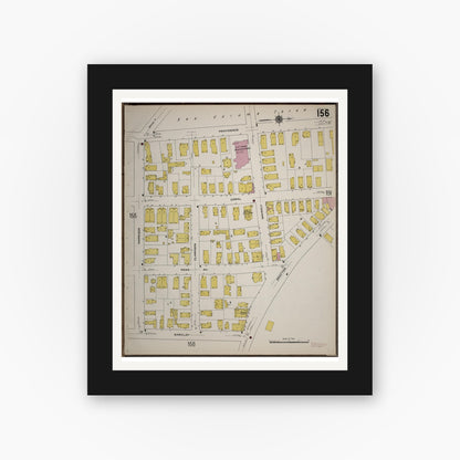 Old map wall art mockup — black gallery frame with white mat — Sanborn Fire Insurance Map from Worcester, Worcester County, Massachusetts (1910), Sheet #0156