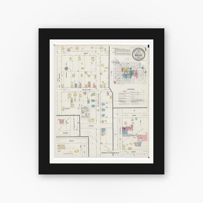 Old map wall art mockup — black gallery frame with white mat — Sanborn Fire Insurance Map from Nauvoo, Hancock County, Illinois (1912) - Complete Map Set