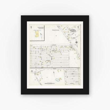 Old map wall art mockup — black gallery frame with white mat — Sanborn Fire Insurance Map from Dartmouth, Bristol County, Massachusetts (1924), Sheet #0007