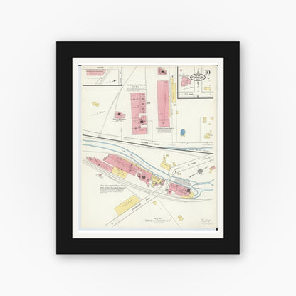 Old map wall art mockup — black gallery frame with white mat — Sanborn Fire Insurance Map from Franklin, Warren County, Ohio (1916), Sheet #0010