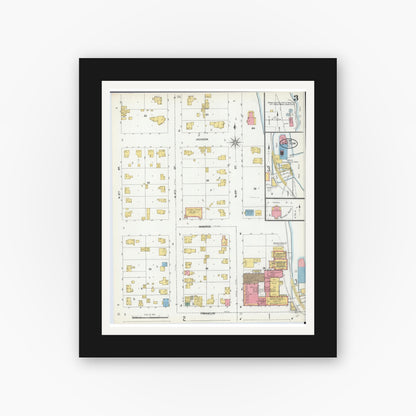 Old map wall art mockup — black gallery frame with white mat — Sanborn Fire Insurance Map from Oregon, Ogle County, Illinois (1905), Sheet #0003
