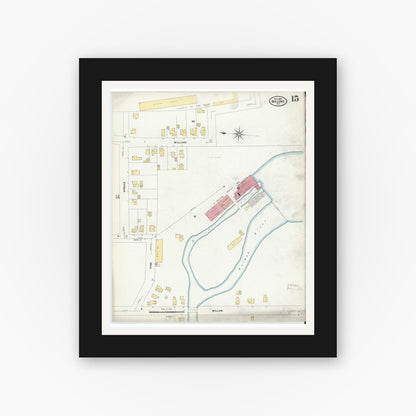 Old map wall art mockup — black gallery frame with white mat — Sanborn Fire Insurance Map from Malone, Franklin County, New York (1908), Sheet #0015
