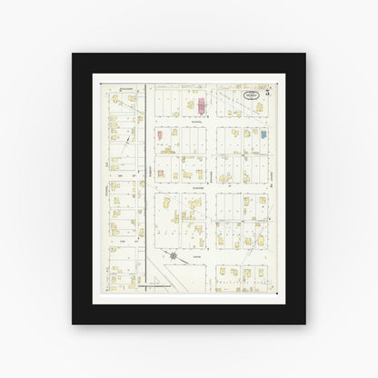 Old map wall art mockup — black gallery frame with white mat — Sanborn Fire Insurance Map from Henry, Marshall County, Illinois (1913), Sheet #0005