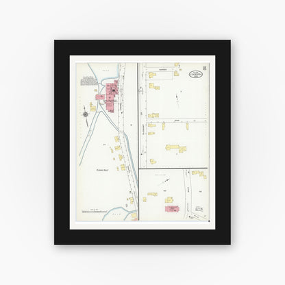 Old map wall art mockup — black gallery frame with white mat — Sanborn Fire Insurance Map from Leicester, Worcester County, Massachusetts (1910), Sheet #0008