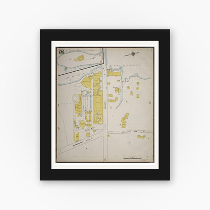 Old map wall art mockup — black gallery frame with white mat — Sanborn Fire Insurance Map from Worcester, Worcester County, Massachusetts (1910), Sheet #0179