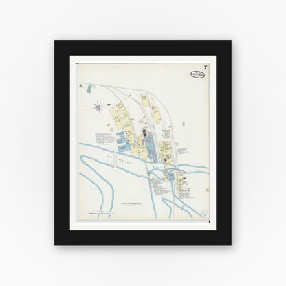 Old map wall art mockup — black gallery frame with white mat — Sanborn Fire Insurance Map from Lockport, Will County, Illinois (1891), Sheet #0007
