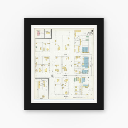 Old map wall art mockup — black gallery frame with white mat — Sanborn Fire Insurance Map from Clifton, Bosque County, Texas (1900), Sheet #0002