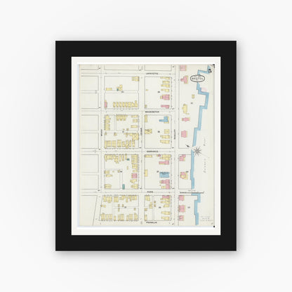 Old map wall art mockup — black gallery frame with white mat — Sanborn Fire Insurance Map from Bristol, Bucks County, Pennsylvania (1894), Sheet #0005