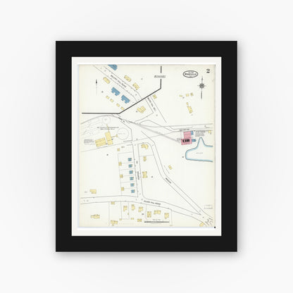 Old map wall art mockup — black gallery frame with white mat — Sanborn Fire Insurance Map from Mineville, Essex County, New York (1916), Sheet #0002