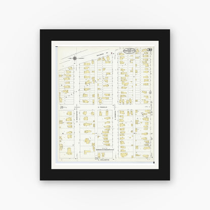 Old map wall art mockup — black gallery frame with white mat — Sanborn Fire Insurance Map from Traverse City, Grand Traverse County, Michigan (1910), Sheet #0030