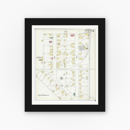 Old map wall art mockup — black gallery frame with white mat — Sanborn Fire Insurance Map from Jeffersonville, Fayette County, Ohio (1899), Sheet #0002