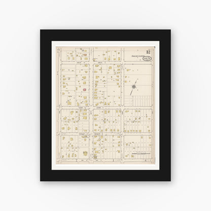 Old map wall art mockup — black gallery frame with white mat — Sanborn Fire Insurance Map from Uvalde, Uvalde County, Texas (1922), Sheet #0012