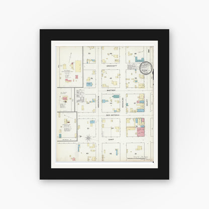 Old map wall art mockup — black gallery frame with white mat — Sanborn Fire Insurance Map from Seguin, Guadalupe County, Texas (1891) - Complete Map Set