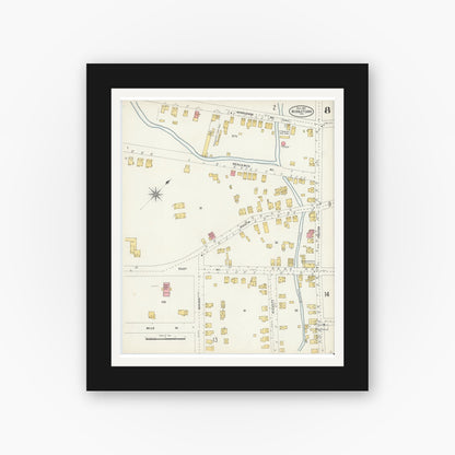 Old map wall art mockup — black gallery frame with white mat — Sanborn Fire Insurance Map from Middletown, Orange County, New York (1904), Sheet #0008