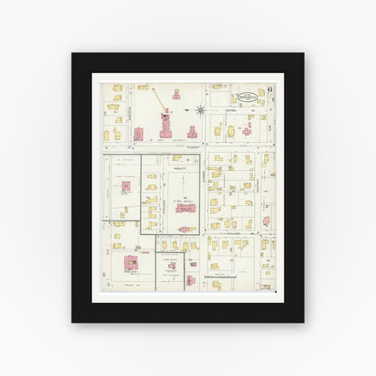Old map wall art mockup — black gallery frame with white mat — Sanborn Fire Insurance Map from Greencastle, Putnam County, Indiana (1898), Sheet #0006
