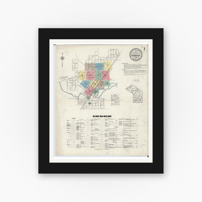Old map wall art mockup — black gallery frame with white mat — Sanborn Fire Insurance Map from Dowagiac, Cass County, Michigan (1913), Sheet #0001