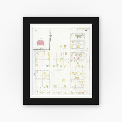 Old map wall art mockup — black gallery frame with white mat — Sanborn Fire Insurance Map from Edmore, Montcalm County, Michigan (1929), Sheet #0004