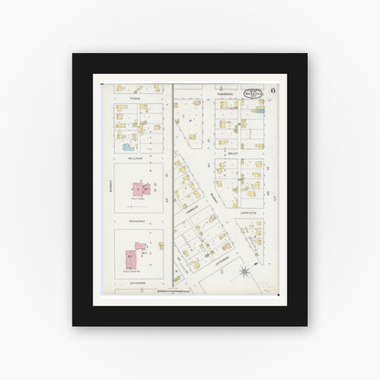 Old map wall art mockup — black gallery frame with white mat — Sanborn Fire Insurance Map from Wabasha, Wabasha County, Minnesota (1895), Sheet #0006