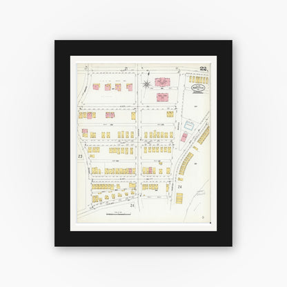Old map wall art mockup — black gallery frame with white mat — Sanborn Fire Insurance Map from Homestead, Allegheny County, Pennsylvania (1907), Sheet #0022