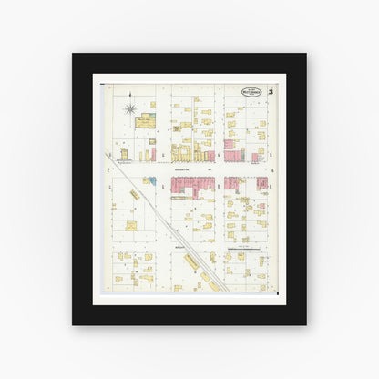 Old map wall art mockup — black gallery frame with white mat — Sanborn Fire Insurance Map from West Branch, Ogemaw County, Michigan (1904), Sheet #0003