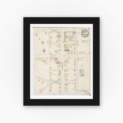 Old map wall art mockup — black gallery frame with white mat — Sanborn Fire Insurance Map from Doylestown, Wayne County, Ohio (1885) - Complete Map Set
