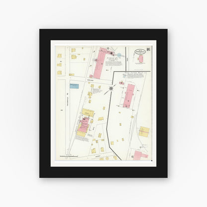 Old map wall art mockup — black gallery frame with white mat — Sanborn Fire Insurance Map from Statesville, Iredell County, North Carolina (1911), Sheet #0016
