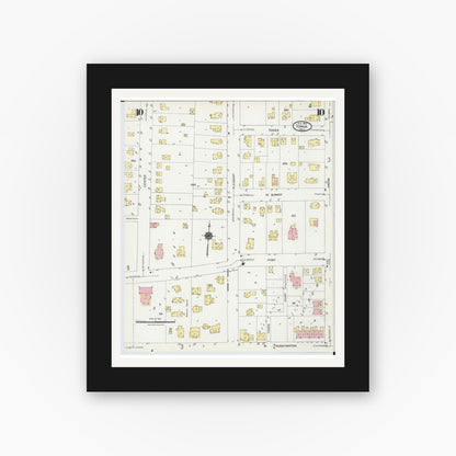 Old map wall art mockup — black gallery frame with white mat — Sanborn Fire Insurance Map from Ionia, Ionia County, Michigan (1924), Sheet #0010