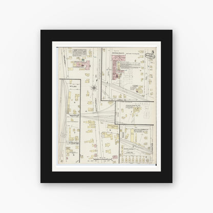Old map wall art mockup — black gallery frame with white mat — Sanborn Fire Insurance Map from Norwalk, Huron County, Ohio (1884), Sheet #0005