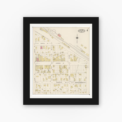 Old map wall art mockup — black gallery frame with white mat — Sanborn Fire Insurance Map from Crystal Falls, Iron County, Michigan (1922), Sheet #0004