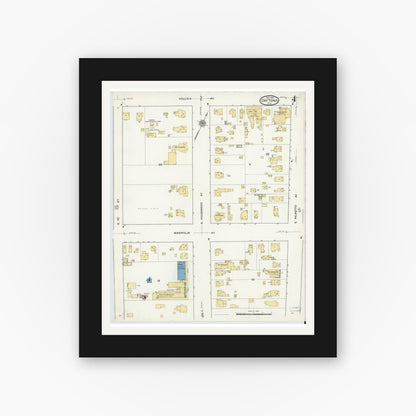 Old map wall art mockup — black gallery frame with white mat — Sanborn Fire Insurance Map from Daytona, Volusia County, Florida (1916), Sheet #0004