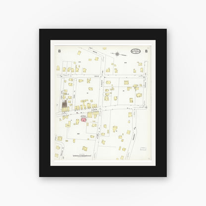 Old map wall art mockup — black gallery frame with white mat — Sanborn Fire Insurance Map from Mount Kisco, Westchester County, New York (1925), Sheet #0008