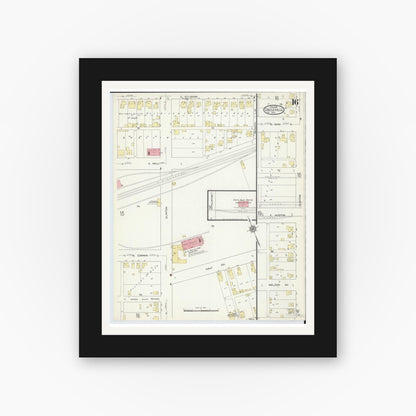 Old map wall art mockup — black gallery frame with white mat — Sanborn Fire Insurance Map from Circleville, Pickaway County, Ohio (1914), Sheet #0016