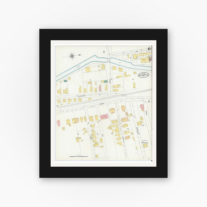 Old map wall art mockup — black gallery frame with white mat — Sanborn Fire Insurance Map from Mechanicville, Saratoga County, New York (1904), Sheet #0005