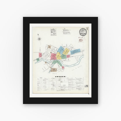 Old map wall art mockup — black gallery frame with white mat — Sanborn Fire Insurance Map from Watertown, Middlesex County, Massachusetts (1899), Sheet #0001