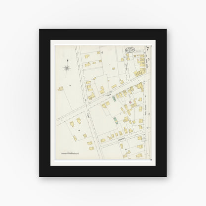 Old map wall art mockup — black gallery frame with white mat — Sanborn Fire Insurance Map from Babylon, Suffolk County, New York (1897), Sheet #0007