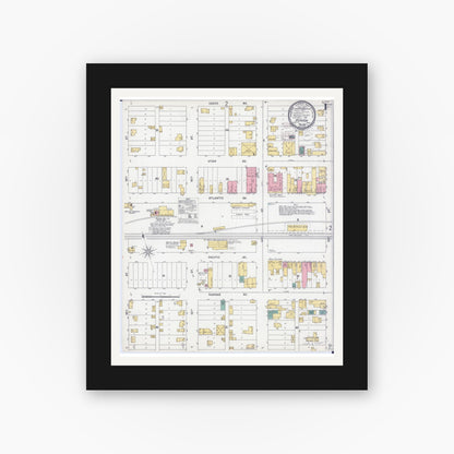 Old map wall art mockup — black gallery frame with white mat — Sanborn Fire Insurance Map from Benson, Swift County, Minnesota (1899), Sheet #0001