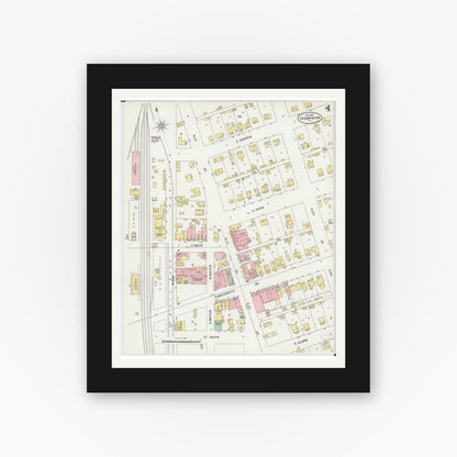 Old map wall art mockup — black gallery frame with white mat — Sanborn Fire Insurance Map from Champaign, Champaign County, Illinois (1897), Sheet #0004