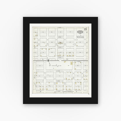 Old map wall art mockup — black gallery frame with white mat — Sanborn Fire Insurance Map from Childress, Childress County, Texas (1921), Sheet #0021