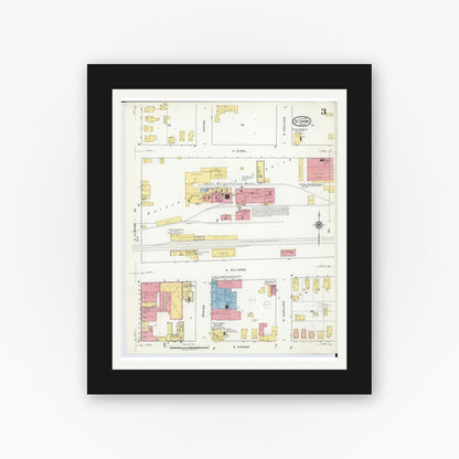 Old map wall art mockup — black gallery frame with white mat — Sanborn Fire Insurance Map from Saint Johns, Clinton County, Michigan (1918), Sheet #0003